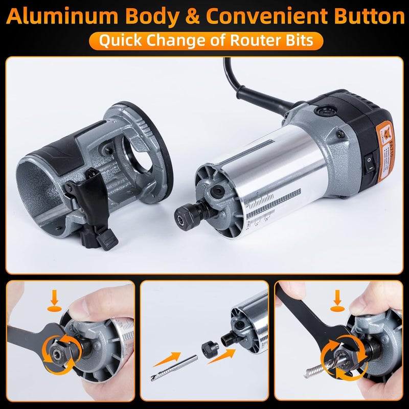 FoxAlien 1HP 710W 65mm Diameter Compact Palm Router for CNC Woodworking,6 Variable Speeds Max 30000 R/MIN Wood Trimmer with 1/4” Collet (110V) - Image 5